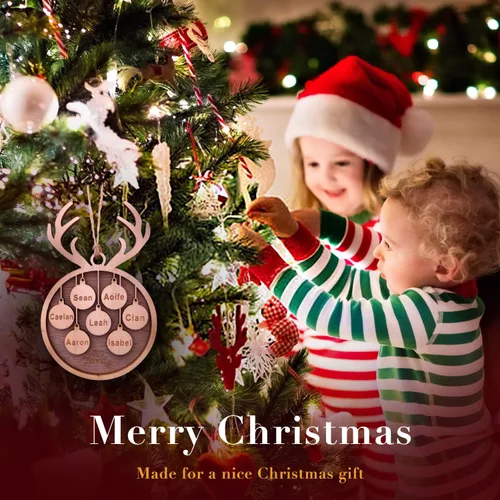 Miniatura 3 de Adorno de Navidad familiar personalizado 2023, adornos de madera para árbol de Navidad con cuerda pequeña, de 1 a 10 nombres personalizados