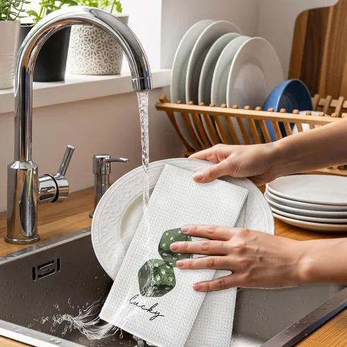Miniatura 5 de Toallas de cocina de moda verde salvia, Funky Retro Lucky Dice 8 bolas de mano, toalla de cocina verde salvia para decoración de cocina y baño