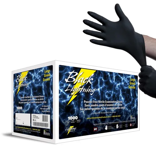 Miniatura 10 de Guantes de examen Atlantic Safety Products Black Lightning, desechables, guantes de nitrilo sin polvo, negros, pequeños, 100