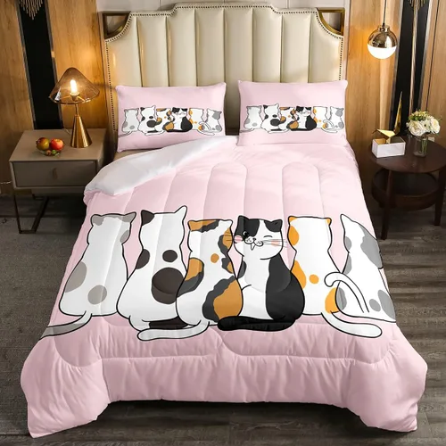 Miniatura 78 de Erosebridal Juego de ropa de cama para niños, tamaño individual, diseño de gatos de dibujos animados, para niñas, niños y adolescentes, edredón