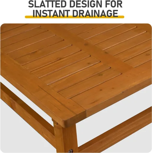 Miniatura 5 de Mesa auxiliar de madera para exteriores con mesa de rejillas, mesa auxiliar rectangular de madera de cedro de 42 pulgadas para jardín, piscina