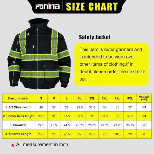 Miniatura 7 de FONIRRA Chaquetas de seguridad de alta visibilidad con forro polar, chaqueta impermeable reflectante ANSI Clase 3 para hombre Negro