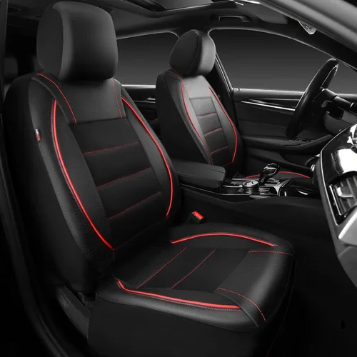 Miniatura 20 de CAR PASS Fundas de Asiento de Automóvil de Cuero Sintético con Ribetes Juego Completo, Fundas de Asiento de Cuero Transpirable Gris para Gris