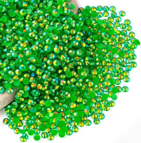 Miniatura 63 de Diamantes de imitación AB verdes a granel, 5000 piezas de diamantes de imitación de fondo plano redondos de gelatina AB sin fijación térmica, gemas