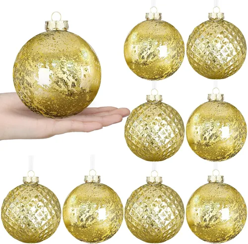 Syhood 8 Piezas Bolas de Navidad Grandes de 4" Adornos Inastillables para Árbol de Navidad Bolas de Plástico con Acabado de Mercurio Vintage