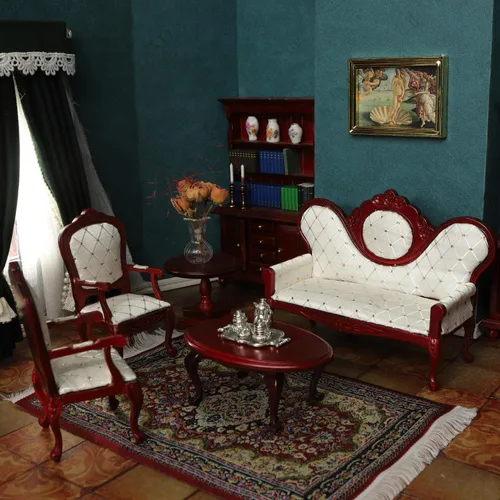 iLAND Juego de muebles de casa de muñecas victoriana, muebles y accesorios para casa de muñecas, mini sofá de casa en miniatura con accesorios a