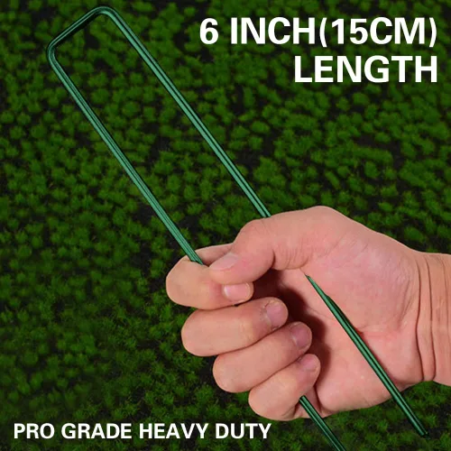 Miniatura 7 de Bakulyor 100 grapas verdes para jardines de 6 pulgadas, estacas de césped artificial, pasadores de tela galvanizada para césped de calibre 11