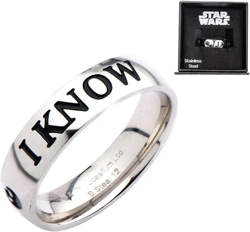 Miniatura 3 de Star Wars Anillo de acero inoxidable con texto en inglés "I Love YouI Know Talla 12, Plástico
