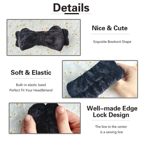 Miniatura 3 de Diadema para lavar la cara, spa, pulseras de secado rápido, absorbente, para mujer, 6 unidades (negro y gris)