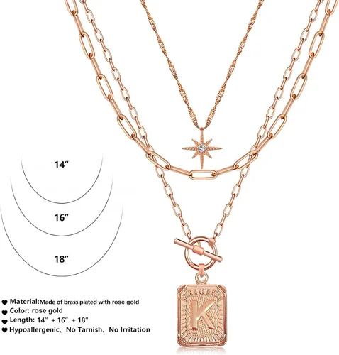 Miniatura 5 de MJartoria Collares con inicial en capas para mujer, a la moda, chapado en oro de 14 quilates, gargantilla de estrella simple, collar con dije