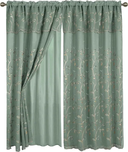 Miniatura 14 de Juego de panel de cortinas Elegant Comfort Luxury para ventanas con cenefa adherida y fondo, de 54" x 84" (juego de 2)