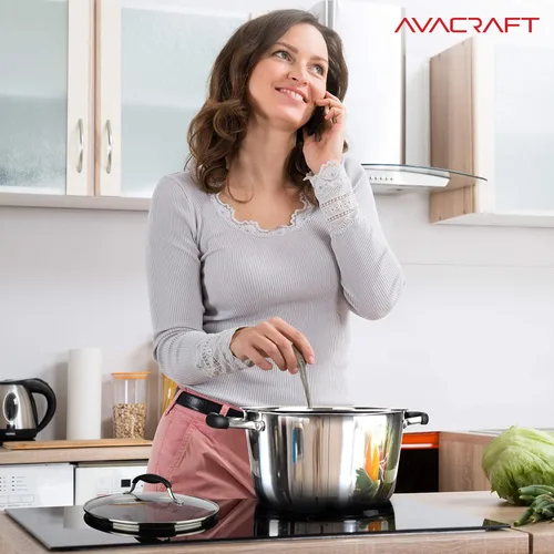 Miniatura 7 de AVACRAFT Horno Holandés de Acero Inoxidable Tri-Ply 18/10, Sartén de Chef con Tapa de Vidrio, Compatible con Inducción, Olla Multiusos para Caldo, 5