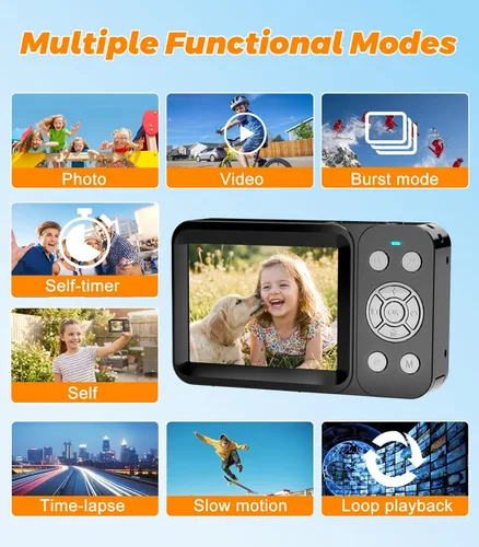 Miniatura 7 de Cámara digital 5K 80MP para fotografía, cámara de vlogging de apuntar y disparar con pantalla dual, zoom 18X y enfoque automático, cámara compacta