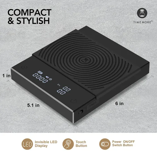 Miniatura 7 de Báscula de café TIMEMORE Black Mirror Basic 2 con temporizador, báscula de cocina de alta precisión de 2kg/0.1g, báscula de café expreso con función