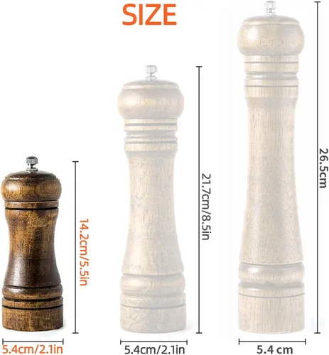 Miniatura 6 de Molinillo de sal y pimienta, [5.5 pulgadas] Multifuncional de madera maciza para especias y pimienta con molinillo de cerámica ajustable fuerte