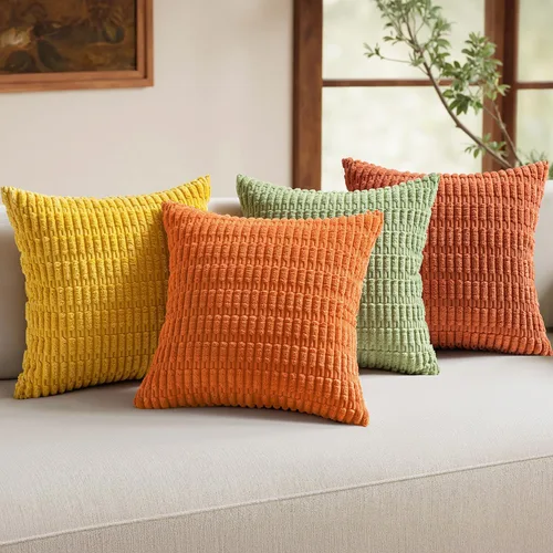 Miniatura 15 de MIULEE Juego de 4 fundas de almohada decorativas de pana estilo bohemio de primavera de 18 x 18 pulgadas para sofá, sala de estar, sofá y cama