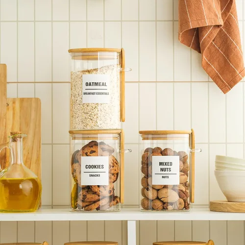 Miniatura 8 de Paquete de 6 tarros de vidrio de 32 onzas con tapas de bambú, recipientes de almacenamiento de vidrio con tapas, tarro hermético transparente