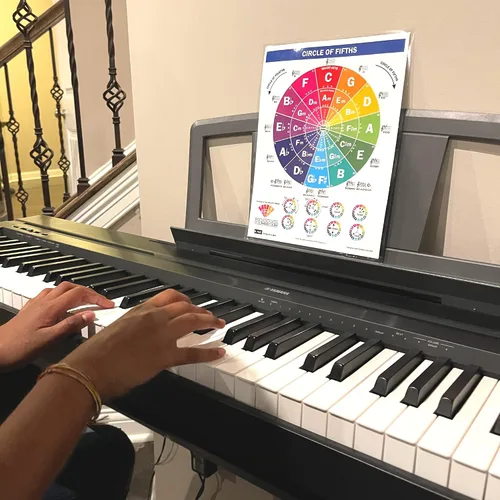 Miniatura 6 de QMG Hoja de trucos de acordes de piano - Gráfico de teoría musical A4 laminado con círculo de quintas para principiantes