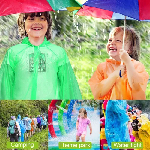 Miniatura 7 de Ponchos de lluvia desechables para niños y niñas, impermeable multicolor, paquete de 4