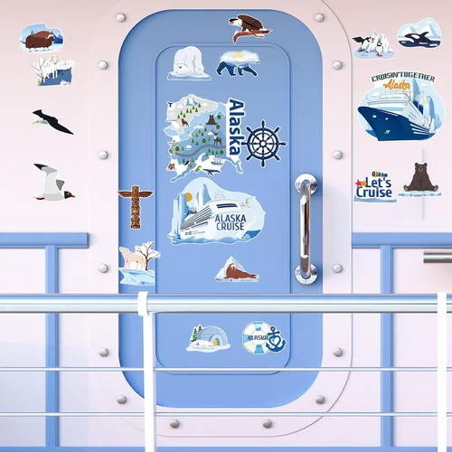 Miniatura 3 de Decoraciones Magnéticas para Puerta de Crucero de Alaska - Wxiben 20 Piezas Imanes para Puerta con Temática de Alaska Animales Árticos Decoraciones