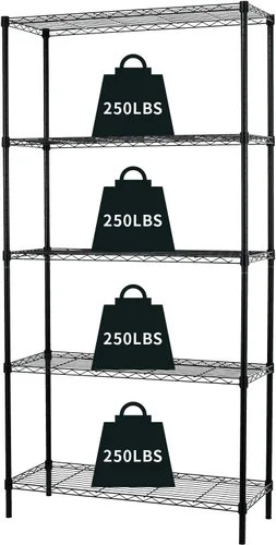 Miniatura 12 de NChanmar Estantería de alambre de 5 niveles, estantes de almacenamiento de 61 x 24 x 14 pulgadas, estante de alambre resistente NSF para el hogar