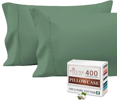 Miniatura 38 de Pizuna Juego de 2 fundas de almohada de 100 % algodón puro, tamaño estándar, color blanco, lujosas fundas de almohada de 400 hilos de satén