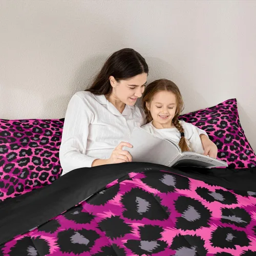 Miniatura 5 de Erosebridal Juego de edredón con estampado de leopardo, tamaño individual para niños, edredón de guepardo occidental, negro y gris, juego de ropa