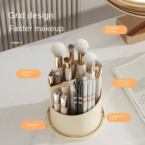 Miniatura 5 de Soporte giratorio para brochas de maquillaje con tapa transparente, organizador de brochas de maquillaje de 360° para todos los tamaños de pinceles