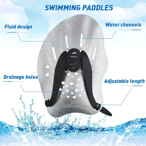 Miniatura 3 de Raquetas de natación para manos, paletas de mano de entrenamiento de natación con correas ajustables, paletas de natación para adultos y niños