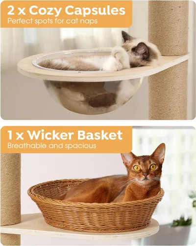 Miniatura 9 de Veehoo Altura del árbol para gatos de piso a techo (106-123 pulgadas), ajustable, resistente y alto con postes rascadores de 4.3 pulgadas de grosor