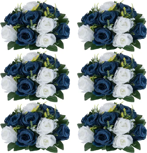 Miniatura 66 de NUPTIO Centros de mesa de flores blancas para mesas: 6 piezas de arreglo de bolas de flores artificiales para fiesta de boda, rosa floral falsa