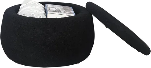 Miniatura 12 de Homebeez Otomana redonda de terciopelo de 24.8 pulgadas, reposapiés con botones copetudos, mesa de centro para sala de estar, color negro