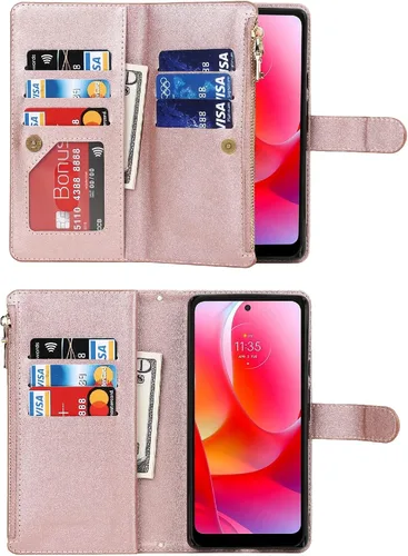 Miniatura 4 de Funda para Motorola Moto G Pure (2021)/Moto G Power (2022)/Moto G Play (2023) Funda tipo cartera, [9 ranuras para tarjetas] Collar cruzado ajustable