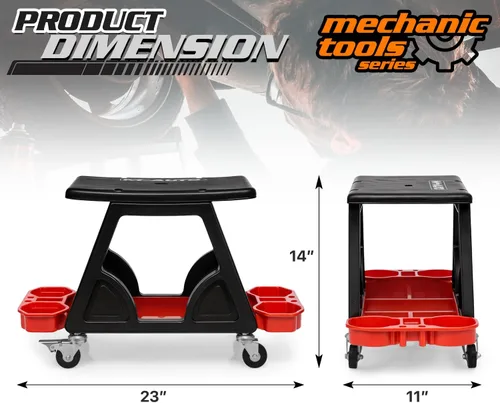 Miniatura 2 de M-AUTO Taburete mecánico Asiento de detalle Asiento móvil utilitario rodante con ruedas giratorias bloqueables, capacidad de 300LBS Asiento rodante