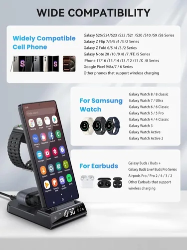 Miniatura 3 de Cargador inalámbrico para estación de carga Samsung con reloj para Samsung Galaxy S25 Ultra/S24 Ultra/Z Flip 7/Fold 6/Bud, estación de carga Android