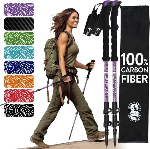 Miniatura 13 de 100% Carbon Fiber Trekking Poles by USA Brand - Ultra Strong Lightweight Collapsible Hiking Poles with Cork and EVA Foam Grips & Quick Adjustable