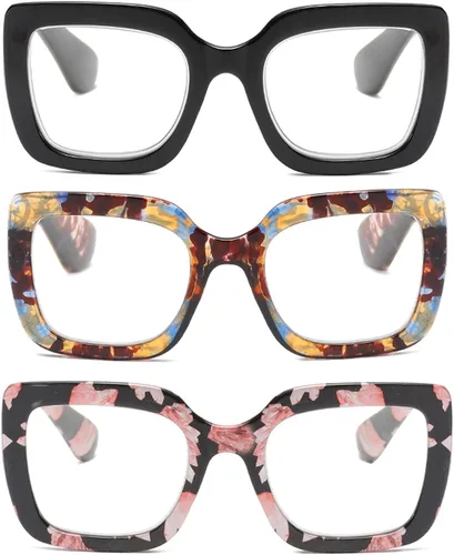 Miniatura 2 de Gafas de lectura para mujer, paquete de 3 lentes de lectura Oprah de gran tamaño para mujer, lentes cuadrados con bisagra de resorte L05