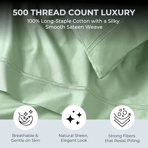 Miniatura 2 de Sábanas de Cama de Algodón 100% Natural Juego de Sábanas Cal King de Tejido Satinado de Una Sola Capa de 500 TC Ropa de Cama Sólida Transpirable
