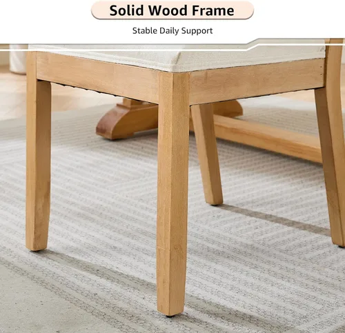 Miniatura 6 de ODUSE-DAILY French Country - Juego de 2 sillas de comedor de ratán beige, sillas de comedor de madera con respaldo de caña y asiento tapizado