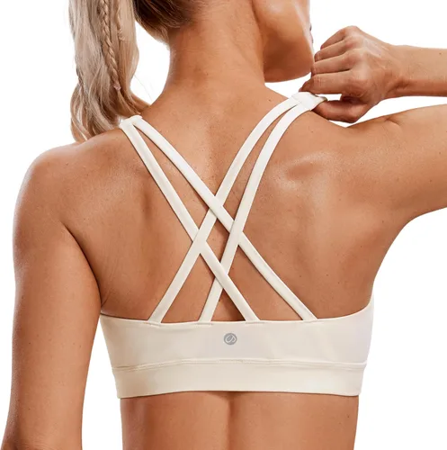 CRZ YOGA - Top deportivo con tirantes delgados para mujer, brasier deportivo acolchado para yoga, entrenamiento y fitness, con espalda cruzada