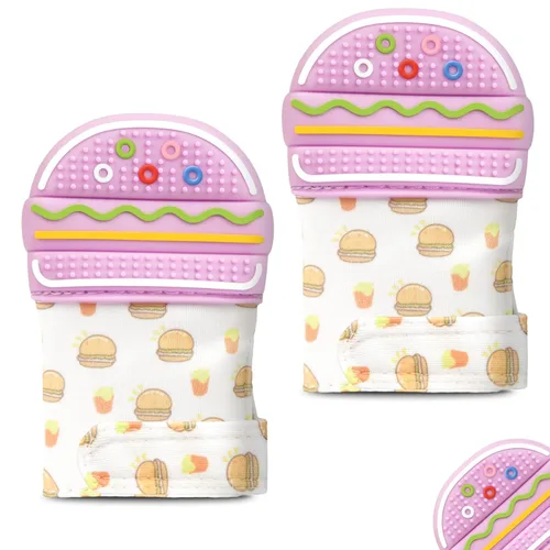 Miniatura 10 de Paquete de 2 guantes de dentición de silicona, juguete de dentición de vaca para bebés de 0 a 6 a 12 meses, guantes de dentición de silicona