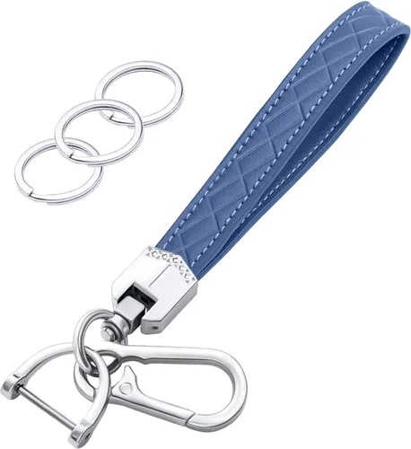 Miniatura 14 de OHKYOOT Llavero de cuero para muñeca, llavero de coche con 3 llaveros y anillo anti-pérdida (Negro)