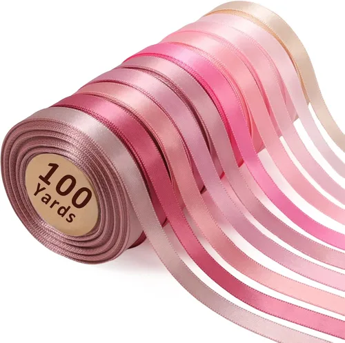 Miniatura 8 de LaRibbons Cinta de Satén de 3/8 Pulgadas 100 Yardas para Manualidades, 10 Yardas/Rollo 10 Rollos Paquete de Cinta de Satén Arcoíris de Doble Cara