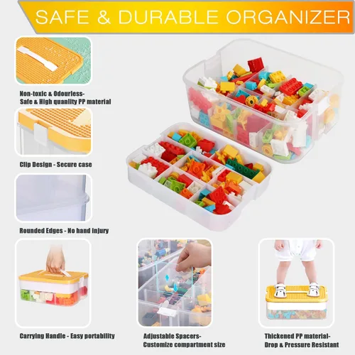 Miniatura 6 de Caja de almacenamiento de juguetes para niños para bloques de construcción apilables de Lego, organizadores de contenedores en miniatura, Claro - Un