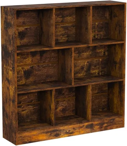 Miniatura 4 de LEYAOYAO - Estantería de 8 cubos con base, estantería de 3 niveles de estilo moderno de mediados de siglo, color marrón, estanterías amplias