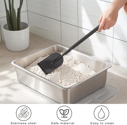 Miniatura 4 de Caja de arena de acero inoxidable para gatos grandes, acero inoxidable pequeño, caja de arena de metal grande para gatos, fácil de limpiar.