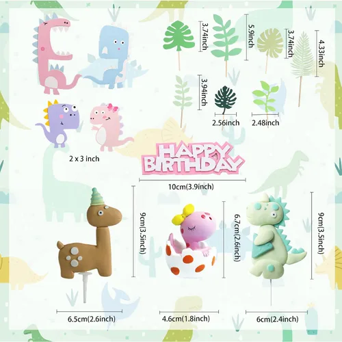 Miniatura 3 de Decoración de pastel de cumpleaños de Little Dino para decoración de pastel de huevo de dinosaurio, suministros para fiesta de cumpleaños de tres