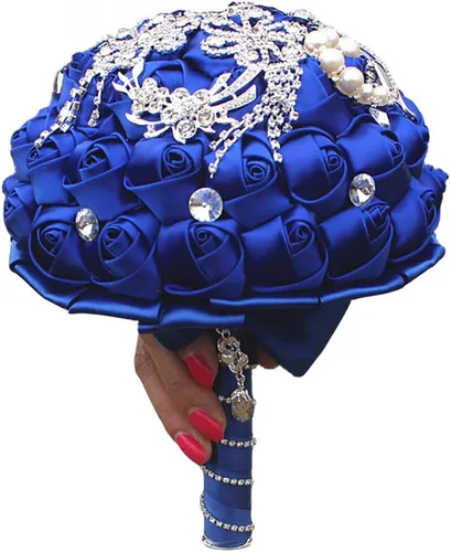 Miniatura 19 de Sharebeauty Ramo de novia de satén hecho a mano para lanzar ramo de boda, ramo de flores artificiales