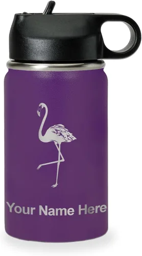 Miniatura 34 de LaserGram Botella de agua personalizada, flamenco, acero inoxidable de doble pared aislada al vacío con popote superior, regalo grabado