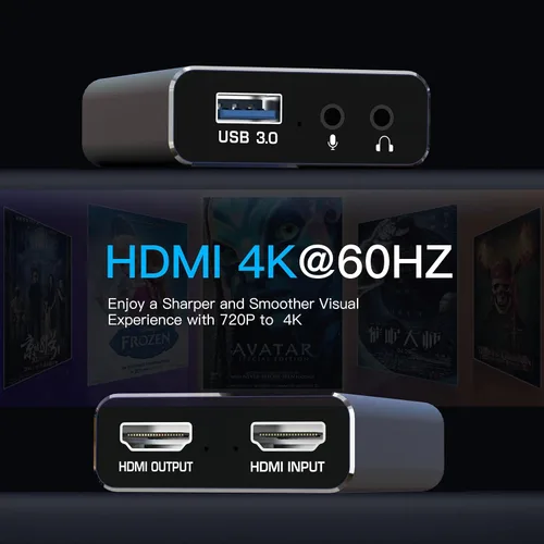 Miniatura 5 de dobestyou Tarjeta de Captura 4K Gris para Transmisión, Grabación y Juegos – Dispositivo de Captura de Video HDMI con USB 3.0, 1080p 60fps, Sin